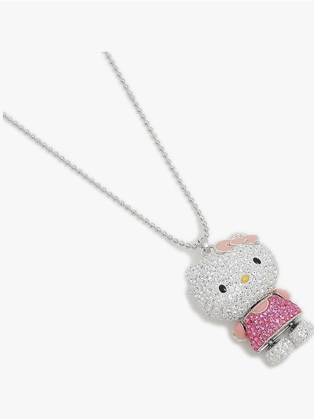 NIB Swarovski Hello Kitty Silver-tone Necklace with Pink Crystal Dress